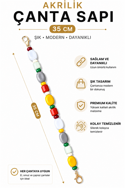 Akrilik Çanta Sapı 35 cm 1 Adet Klipsli Çanta Askısı El Yapımı Çanta Aksesuarı, Model 6