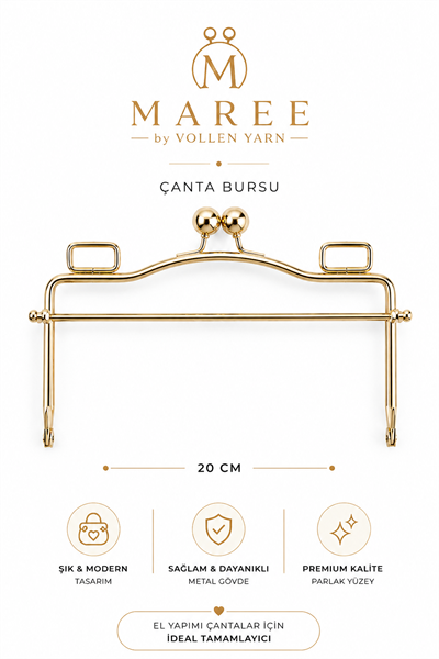Maree Çanta Bursu 20 cm Metal Çanta Çerçevesi Çanta Klipsi Çanta Ağzı Gold Çanta Aksesuarı El Yapımı Çanta İçin, Gold