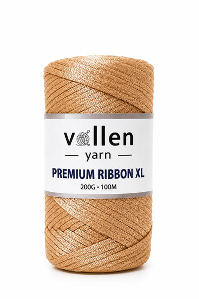 Vollen Yarn Premium 4mm Polyester Ribbon İpi 200Gr/100Mt, BEJ
