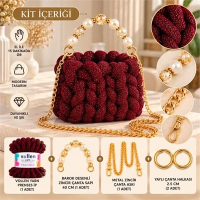 Vollen Yarn Prenses Çanta Kiti – 15 Dakikada Kendi Çantanı Tasarla! ✨, BORDO
