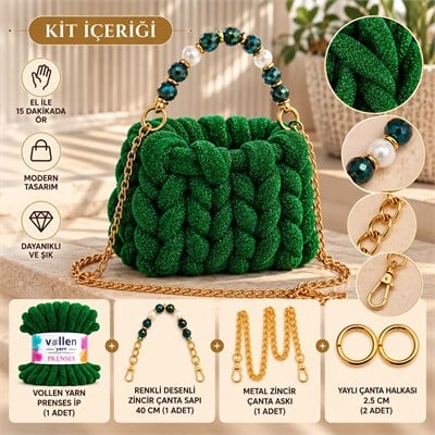 Vollen Yarn Prenses Çanta Kiti – 15 Dakikada Kendi Çantanı Tasarla! ✨, YEŞİL