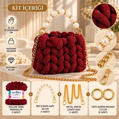 Vollen Yarn Prenses Çanta Kiti – 15 Dakikada Kendi Çantanı Tasarla! ✨, KIRMIZI