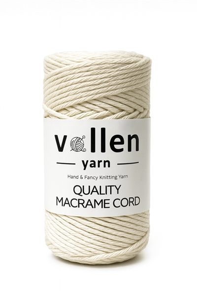 Vollen Yarn Taranan Makrome Ipi 3mm Taranabilir Pamuk Makrome Ipi Makrame Ipi ,KREM