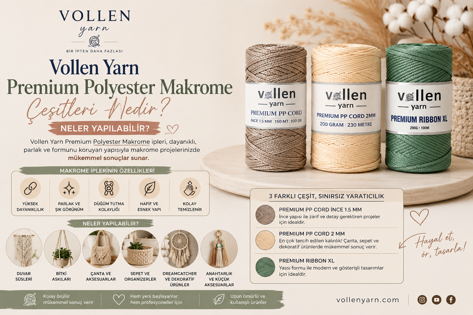Vollen Yarn Premium Polyester Makrome Çeşitleri Nedir? Neler Yapılabilir?
