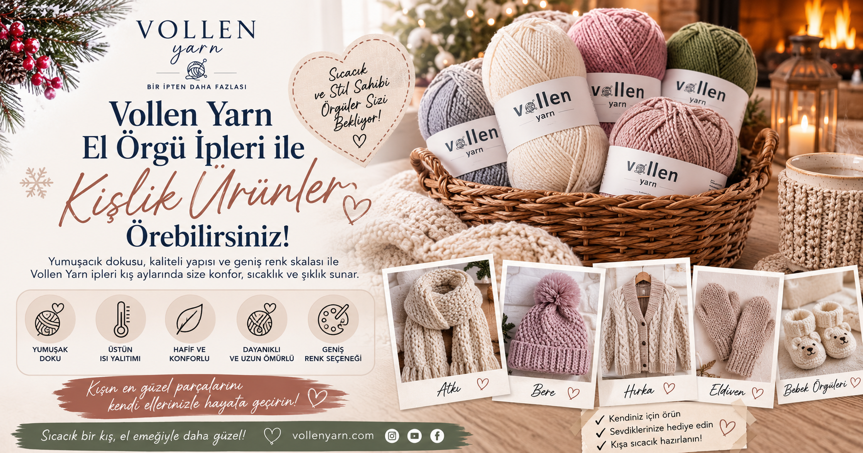 Vollen Yarn El Örgü İpleri ile Kışlık Ürünler Örebilirsiniz