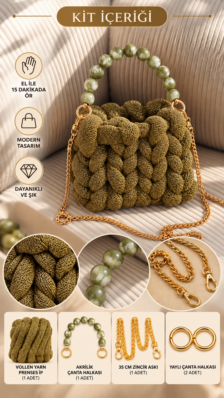 Vollen Yarn Prenses Çanta Kiti – 15 Dakikada Kendi Çantanı Tasarla! ✨