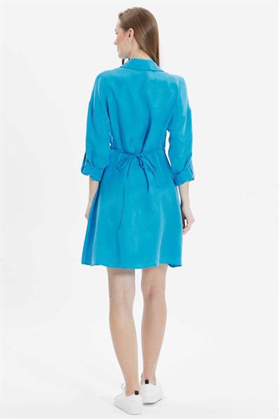 Anvelop Kapama Kolu Kıvırmalı Elbise  /  MAVİ