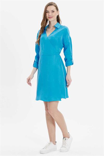 Anvelop Kapama Kolu Kıvırmalı Elbise  /  MAVİ