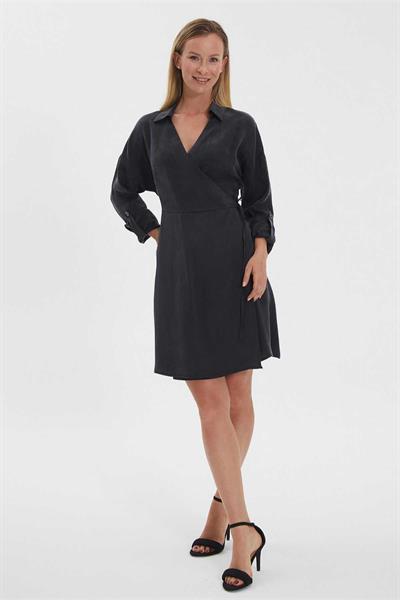 Anvelop Kapama Kolu Kıvırmalı Elbise  /  SİYAH