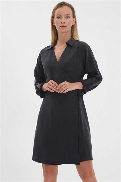 Anvelop Kapama Kolu Kıvırmalı Elbise  /  SİYAH