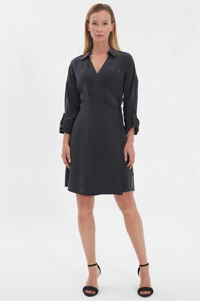 Anvelop Kapama Kolu Kıvırmalı Elbise  /  SİYAH