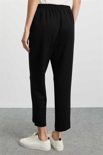 Arka Paça Uzun Dıştan Cep Beli Lastikli Örme Pantolon  /  SİYAH