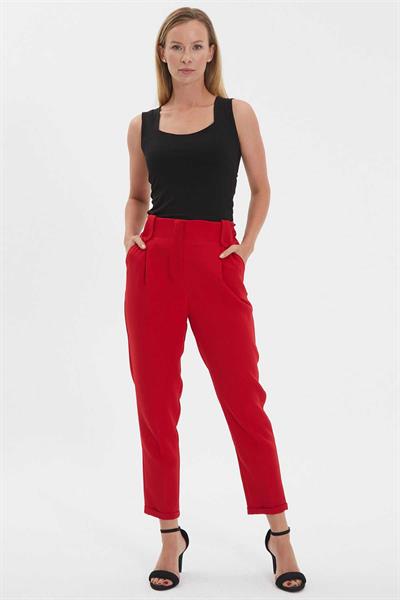 Arkası Lastikli Cepli Duble Paça Pantolon  /  KIRMIZI