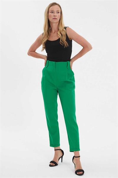 Arkası Lastikli Cepli Duble Paça Pantolon  /  YEŞİL