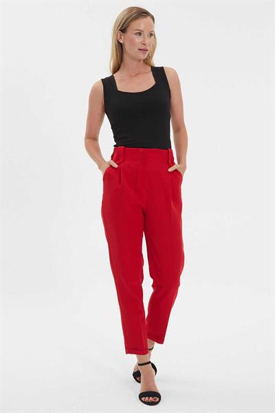 Arkası Lastikli Cepli Duble Paça Pantolon  /  KIRMIZI