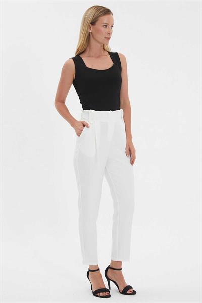 Arkası Lastikli Cepli Duble Paça Pantolon  /  EKRU