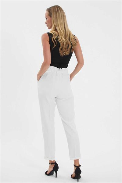 Arkası Lastikli Cepli Duble Paça Pantolon  /  EKRU