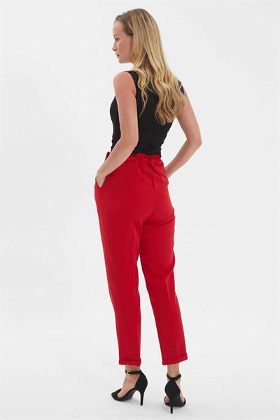 Arkası Lastikli Cepli Duble Paça Pantolon  /  KIRMIZI