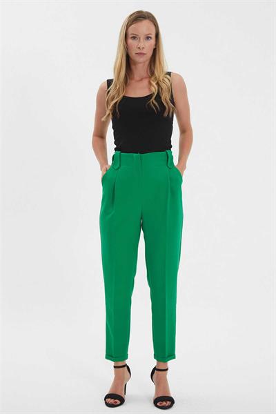 Arkası Lastikli Cepli Duble Paça Pantolon  /  YEŞİL