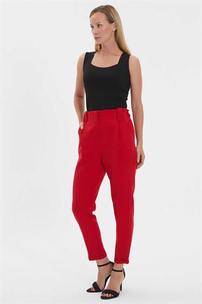Arkası Lastikli Cepli Duble Paça Pantolon  /  KIRMIZI