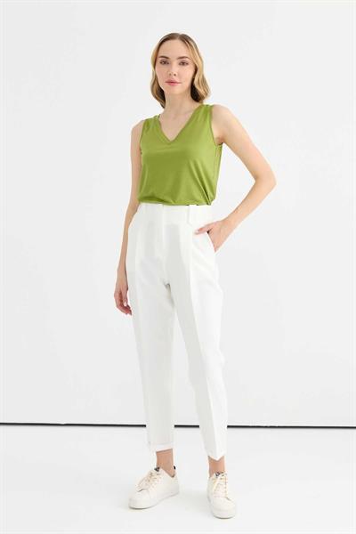 Arkası Lastikli Duble Paça Pantolon  /  EKRU