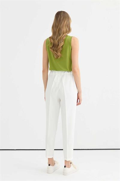 Arkası Lastikli Duble Paça Pantolon  /  EKRU