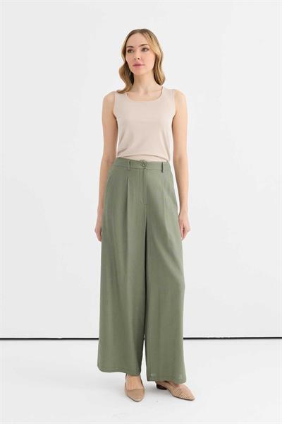 Arkası Lastikli Önü Plili Bol Paça Pantolon  /  HAKİ