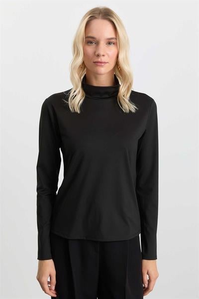 Balıkçı Yaka Uzun Kol Bluz  /  SİYAH