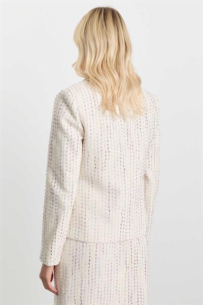 Bebe Yaka Dik Cepli Kendinden Simliı Ceket  /  EKRU