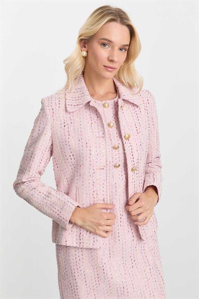 Bebe Yaka Dik Cepli Kendinden Simliı Ceket  /  PEMBE
