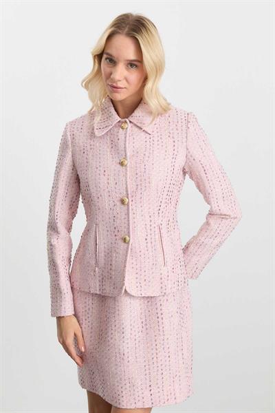 Bebe Yaka Dik Cepli Kendinden Simliı Ceket  /  PEMBE