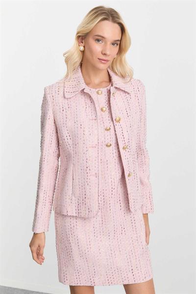 Bebe Yaka Dik Cepli Kendinden Simliı Ceket  /  PEMBE