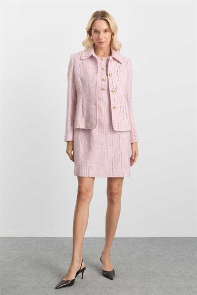 Bebe Yaka Dik Cepli Kendinden Simliı Ceket  /  PEMBE