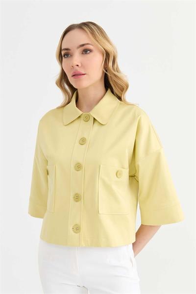 Bebe Yaka Düşük Kol Dıştan Cep Saten Ceket  /  SARI