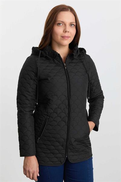 Bebe Yaka İçi Velboalı Kapüşonlu Kapitone Mont  /  SİYAH