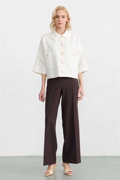 Bebe Yaka Önü Düğmeli Truvakar Kol Ceket  /  EKRU