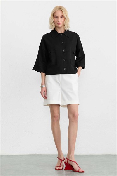 Bebe Yaka Önü Düğmeli Truvakar Kol Ceket  /  SİYAH