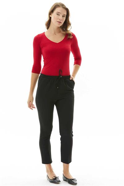 Beli Bağcıklı Boru Paça Pantolon  /  SİYAH
