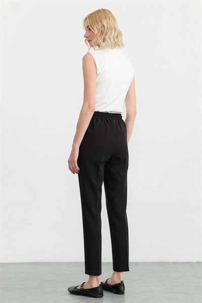 Beli Bağlamalı Beli Lastikli Pantolon  /  SİYAH