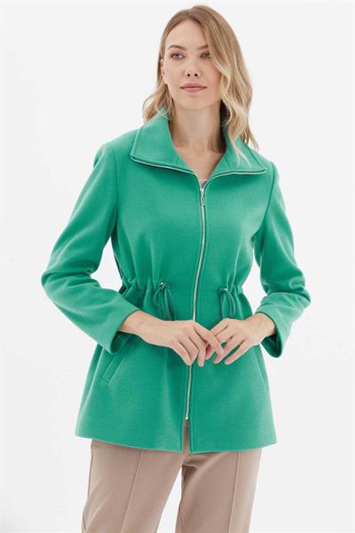 Beli Büzgülü Diagonal Çizgili Kaban  /  YEŞİL