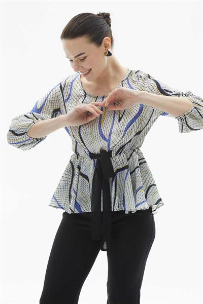 Beli Büzgülü Eteği Volanlı Piton Desen Bluz  /  MOR