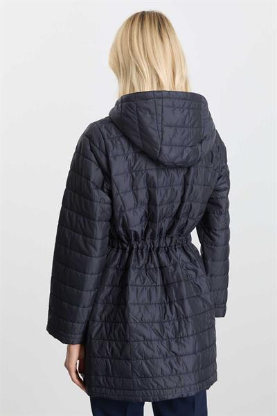 Beli Büzgülü Grogrenli Kapitone Uzun Mont  /  LACİVERT