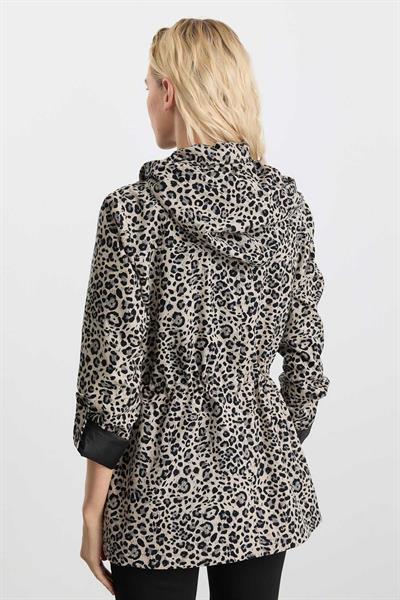 Beli Büzgülü Kapüşonlu Leopar Desen Trençkot  /  GRİ
