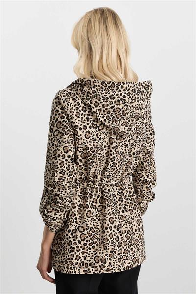 Beli Büzgülü Kapüşonlu Leopar Desen Trençkot  /  VİZON