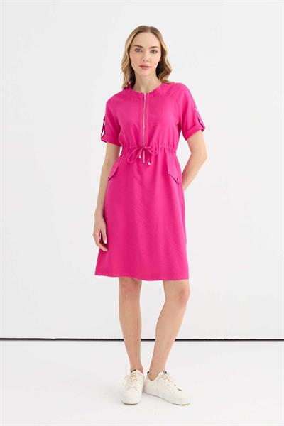 Beli Büzgülü Önü Fermuarlı Kapak Cep Elbise  /  FUŞYA