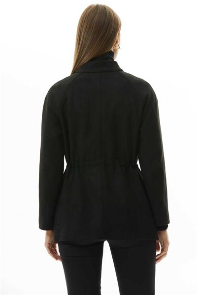 Beli Büzgülü Raglan Kol Dıştan Cep Süet Ceket  /  SİYAH