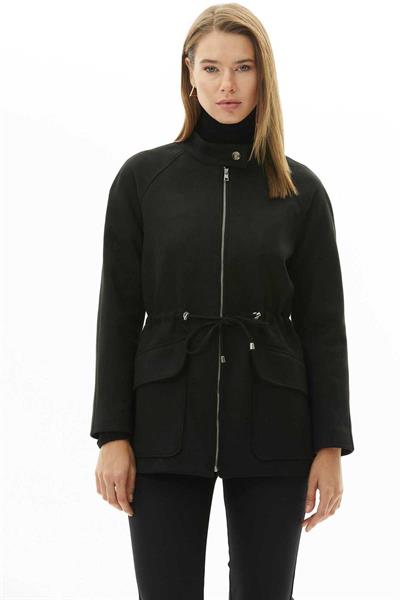Beli Büzgülü Raglan Kol Dıştan Cep Süet Ceket  /  SİYAH