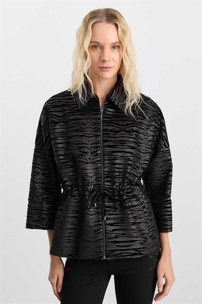Beli Büzgülü Zebra Desen Ceket  /  SİYAH