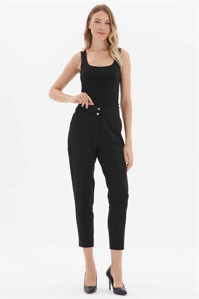 Beli Geniş Lastikli Süs Cep Dar Paça Pantolon  /  SİYAH