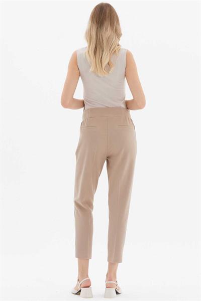 Beli Geniş Lastikli Süs Cep Dar Paça Pantolon  /  BEJ